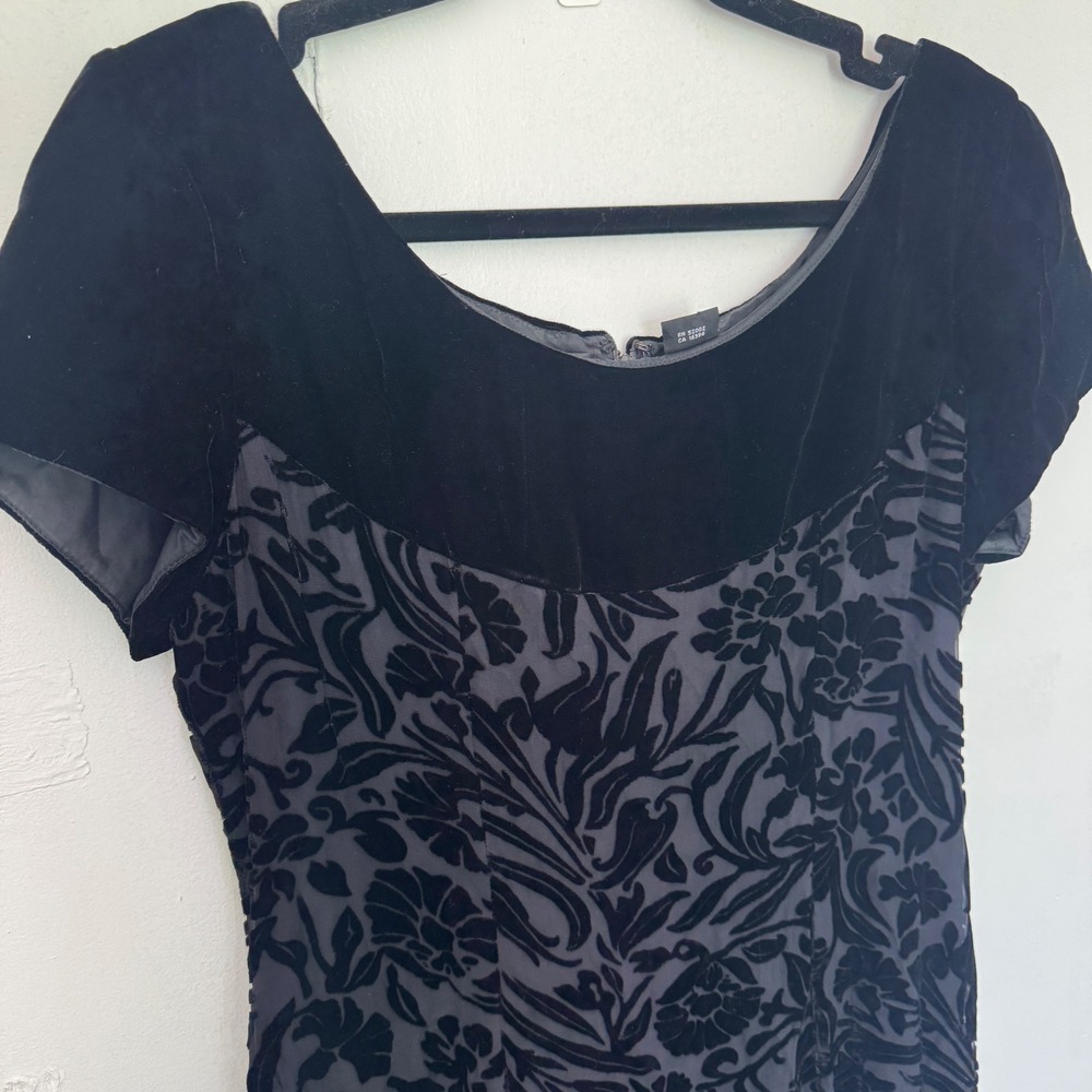 Liz Claiborne Black Silk Blend Floral Burnout Velvet Sheath Midi Dress Womens 8